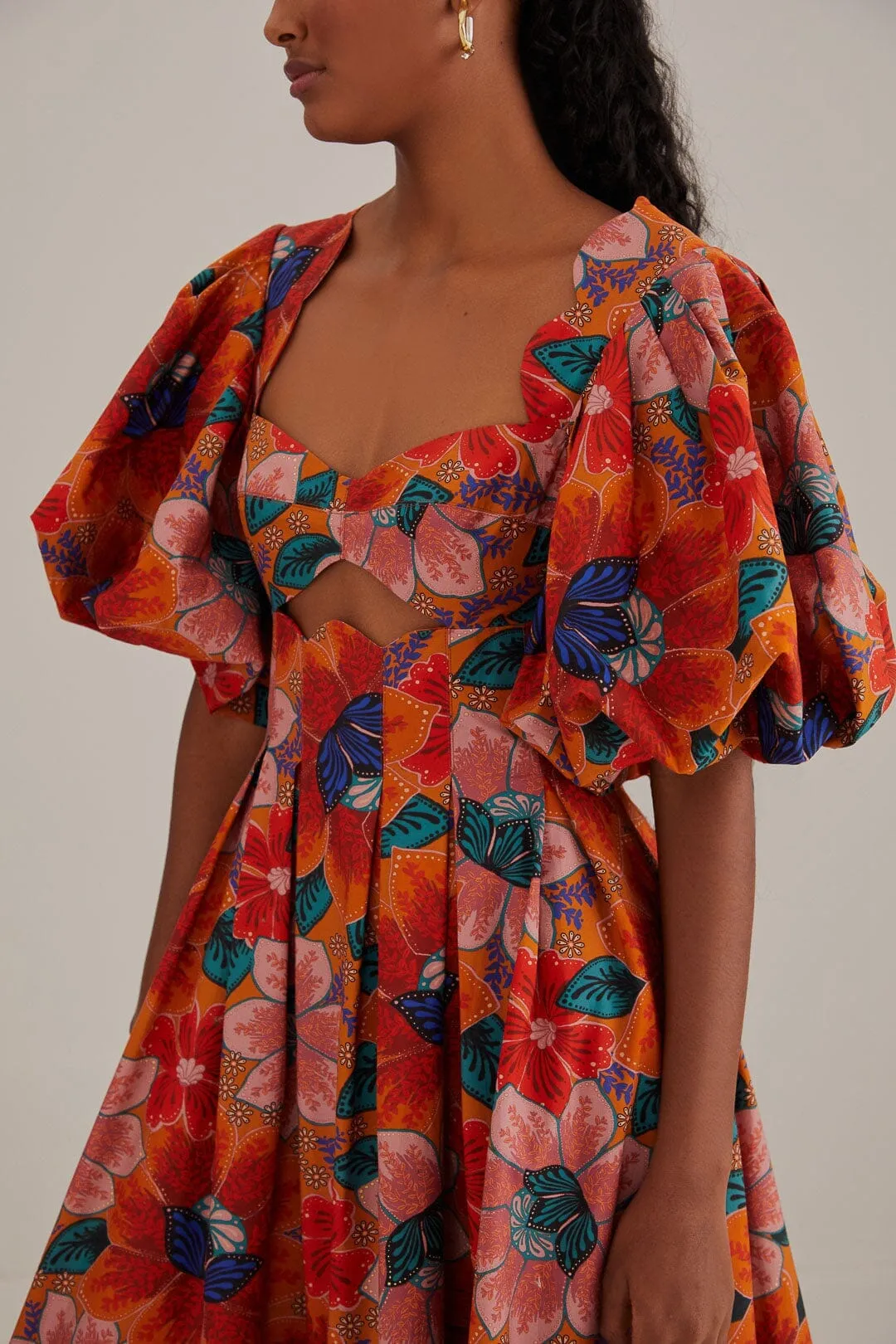 Orange Marias Floral Cut-Out Midi Dress