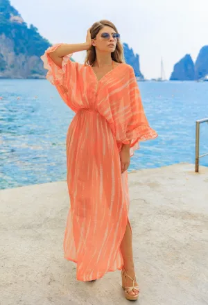 Orange Plus Size Silk Maxi Kaftan
