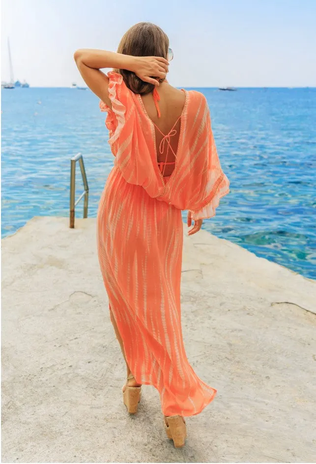 Orange Plus Size Silk Maxi Kaftan