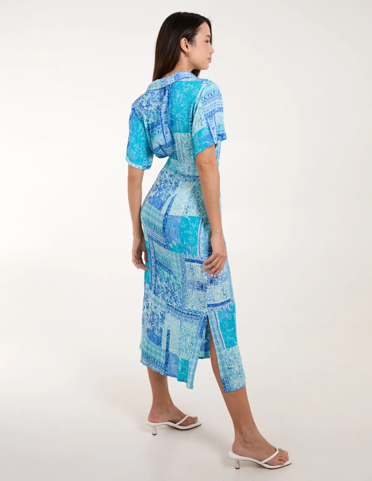 Patchwork Button Through Shirt Belted Dress