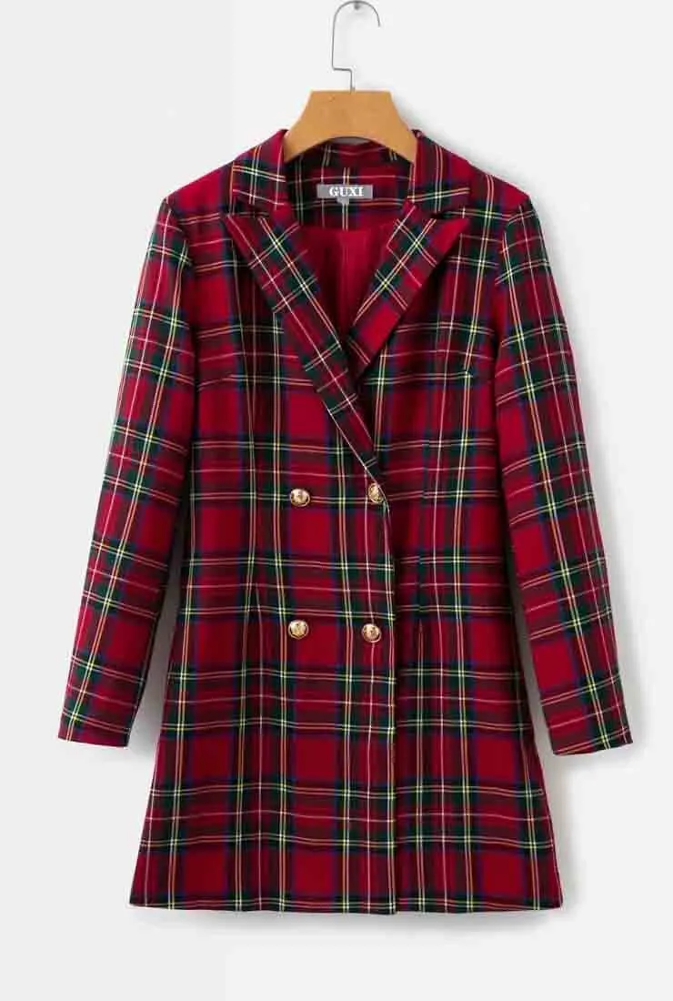 Plaid V-neck Long Sleeve Mini Dress