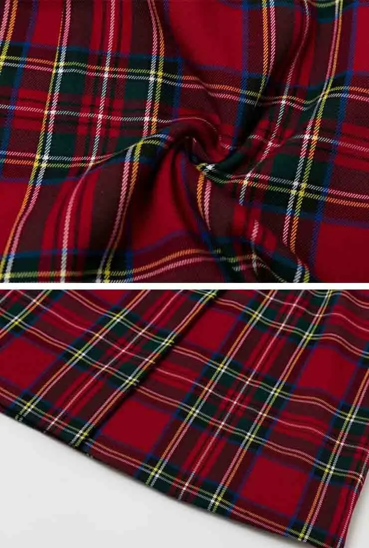 Plaid V-neck Long Sleeve Mini Dress
