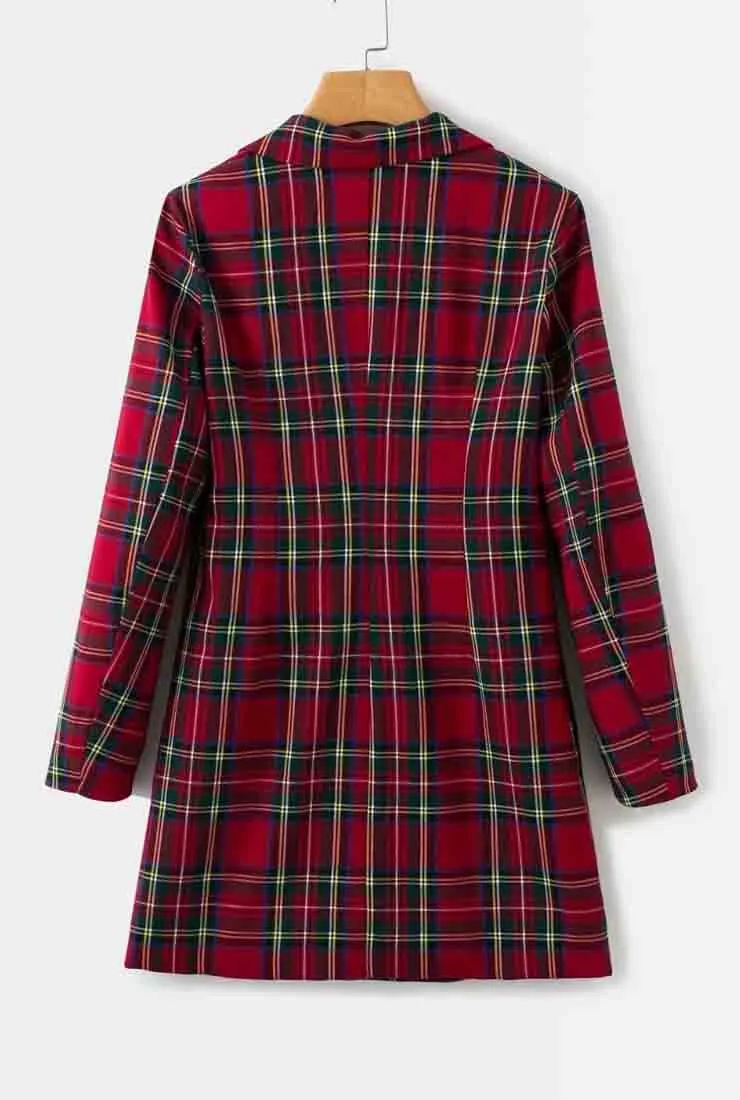 Plaid V-neck Long Sleeve Mini Dress