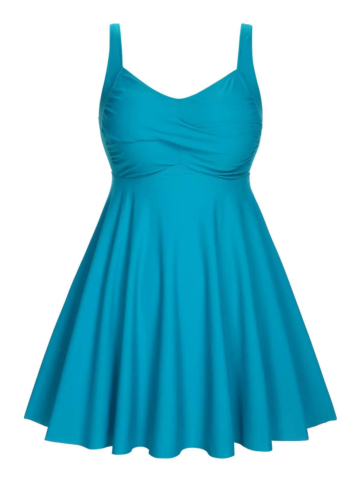 [Plus Size] 1950s Spaghetti Strap Solid Swimsuit