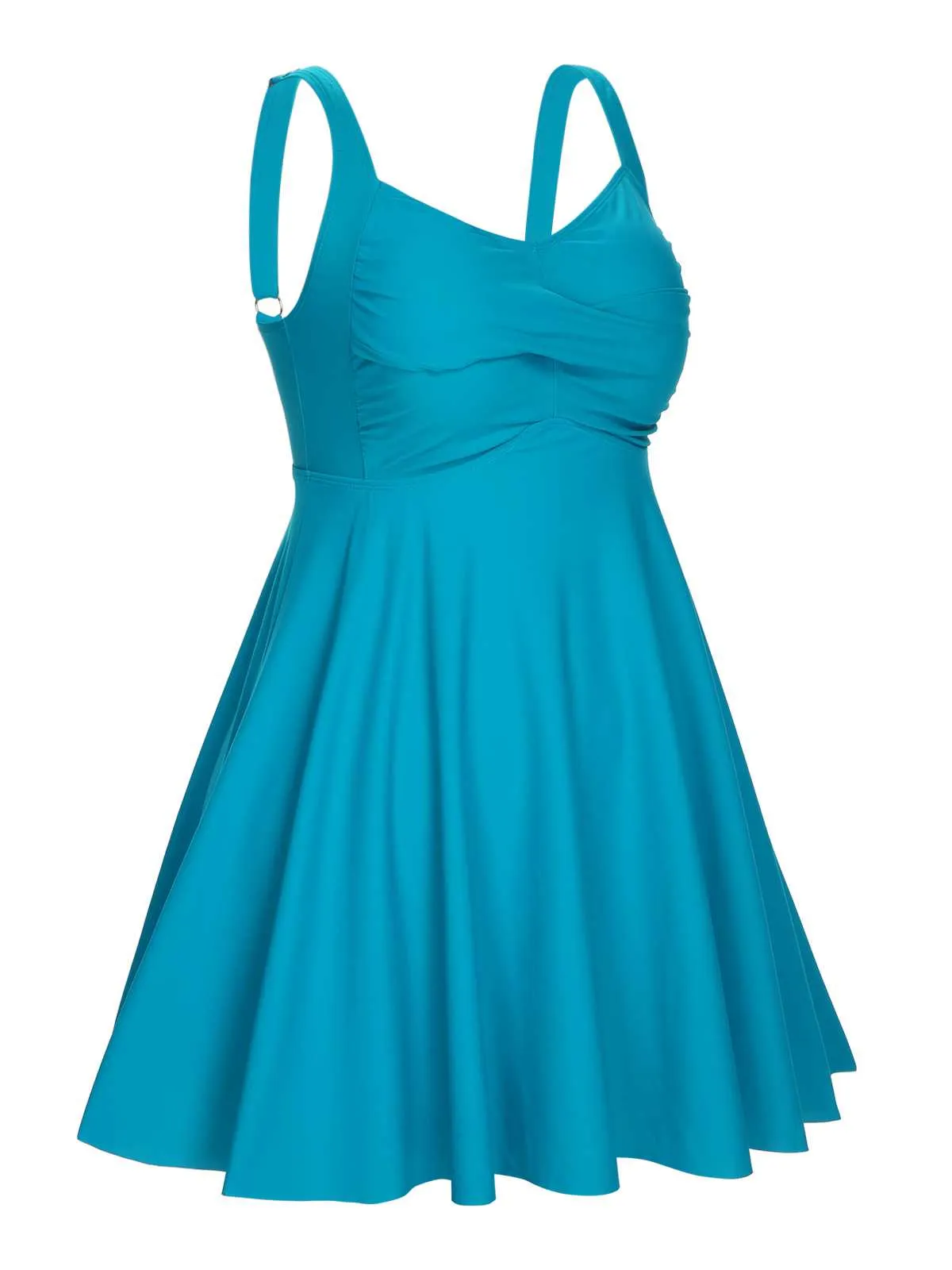 [Plus Size] 1950s Spaghetti Strap Solid Swimsuit