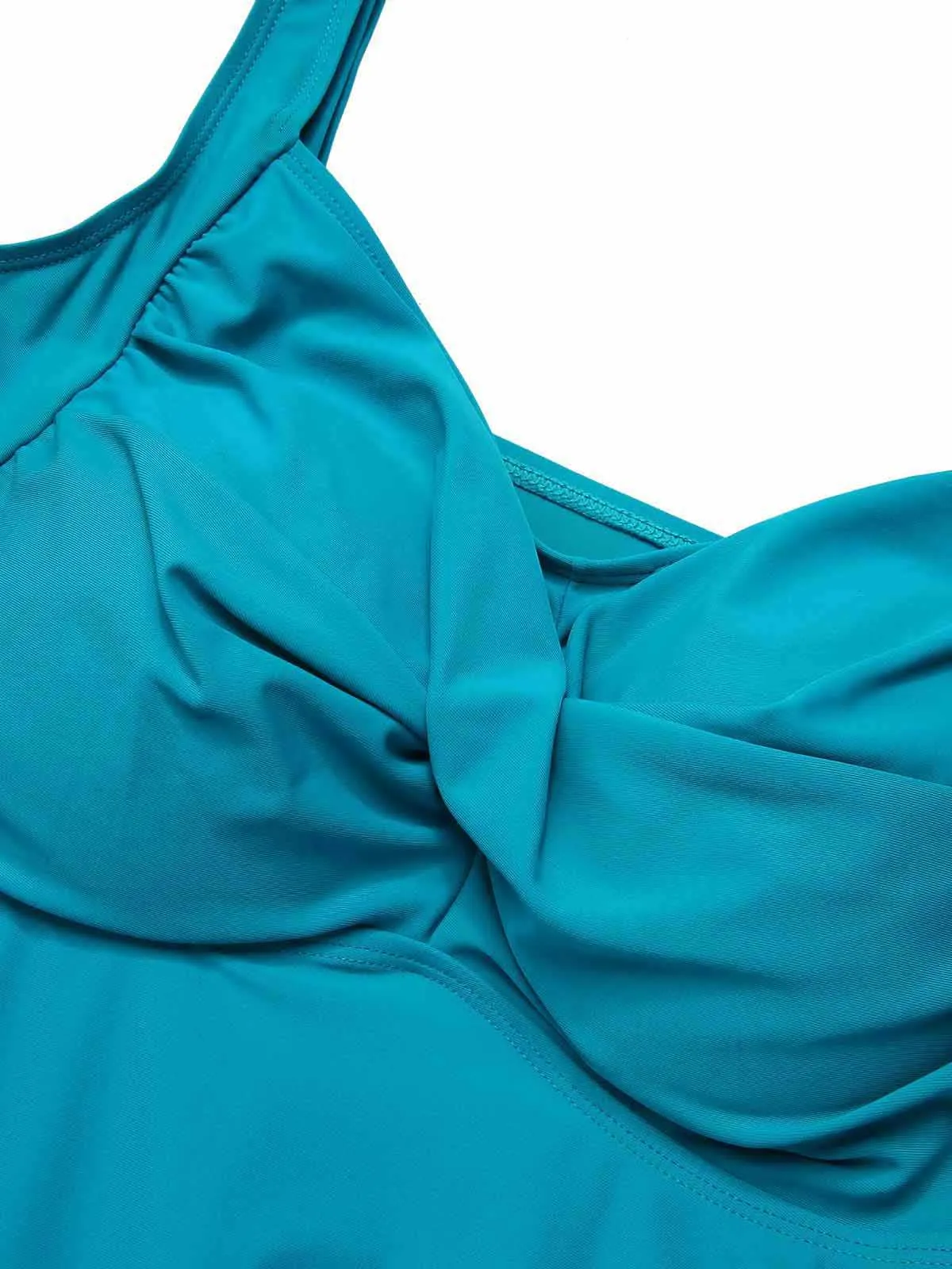 [Plus Size] 1950s Spaghetti Strap Solid Swimsuit