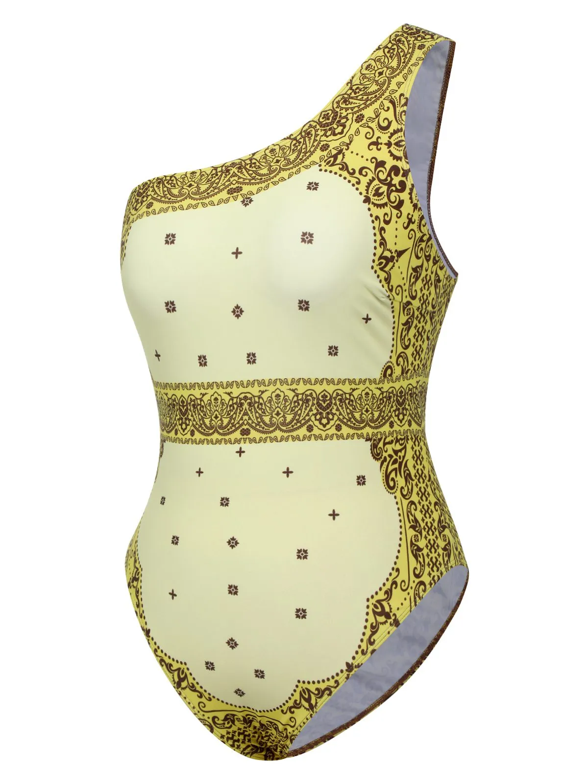 [Plus Size] 2PCS Yellow 1960s One-shoulder Swimsuit & Cover Up