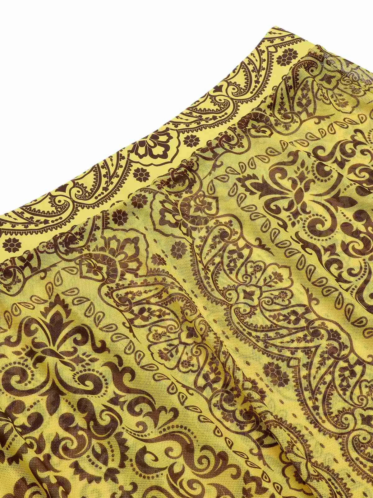 [Plus Size] 2PCS Yellow 1960s One-shoulder Swimsuit & Cover Up