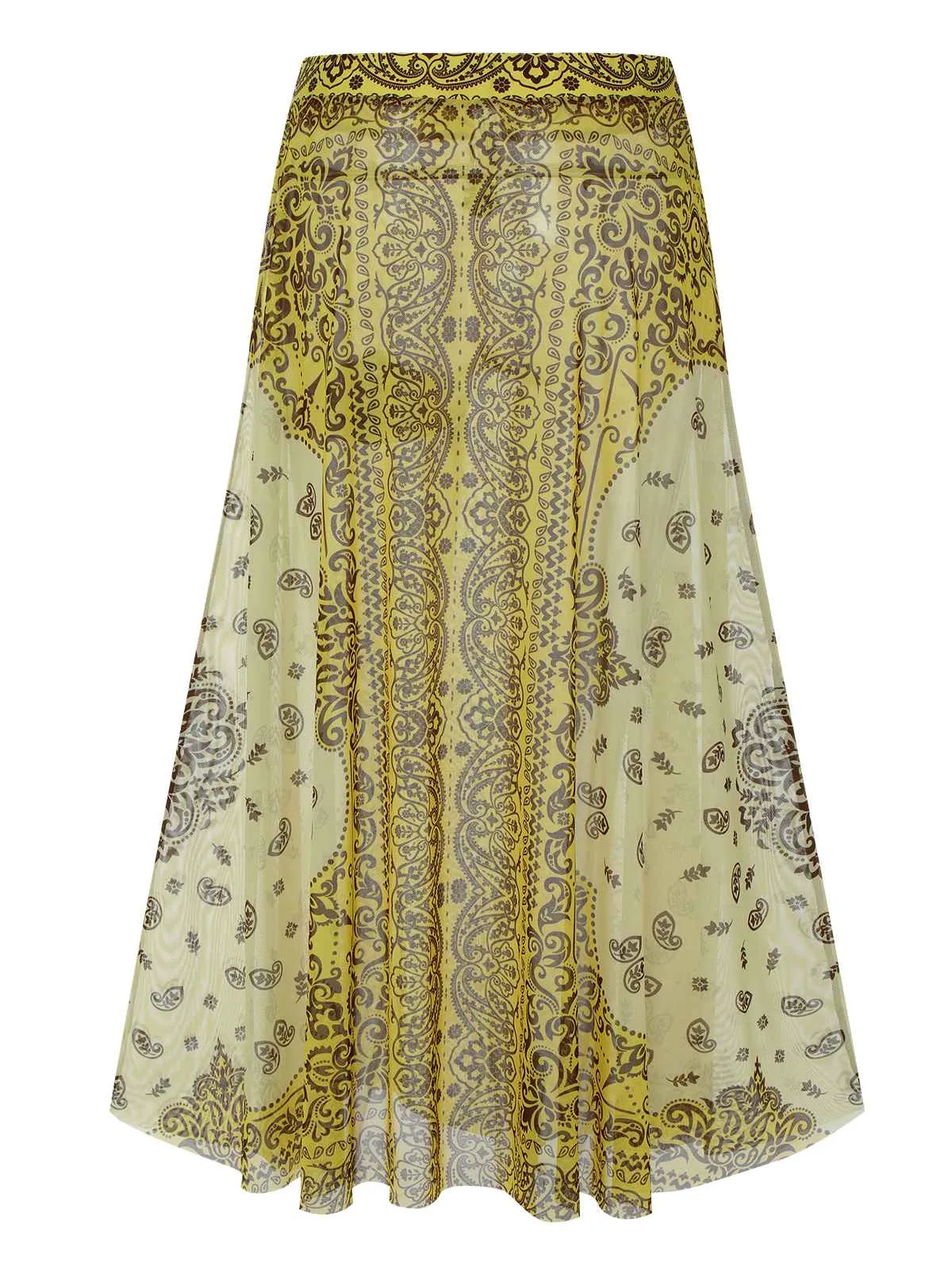 [Plus Size] 2PCS Yellow 1960s One-shoulder Swimsuit & Cover Up