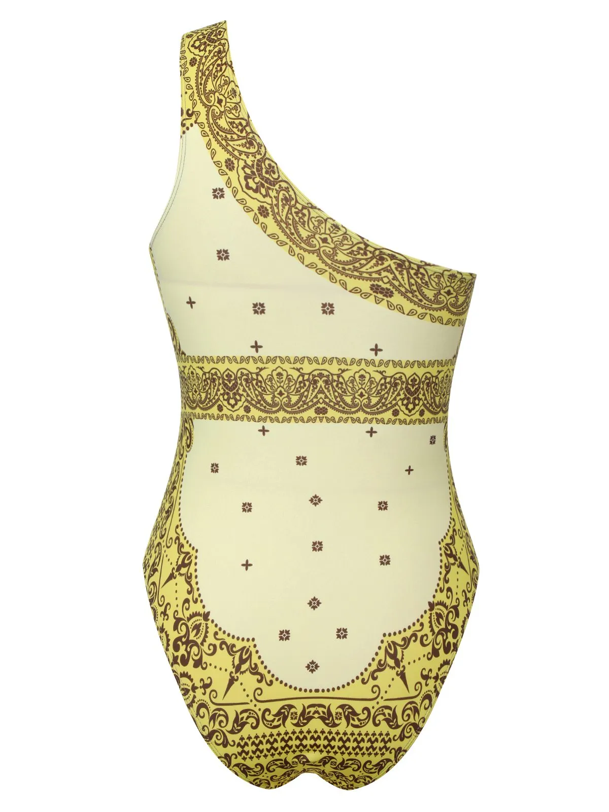 [Plus Size] 2PCS Yellow 1960s One-shoulder Swimsuit & Cover Up