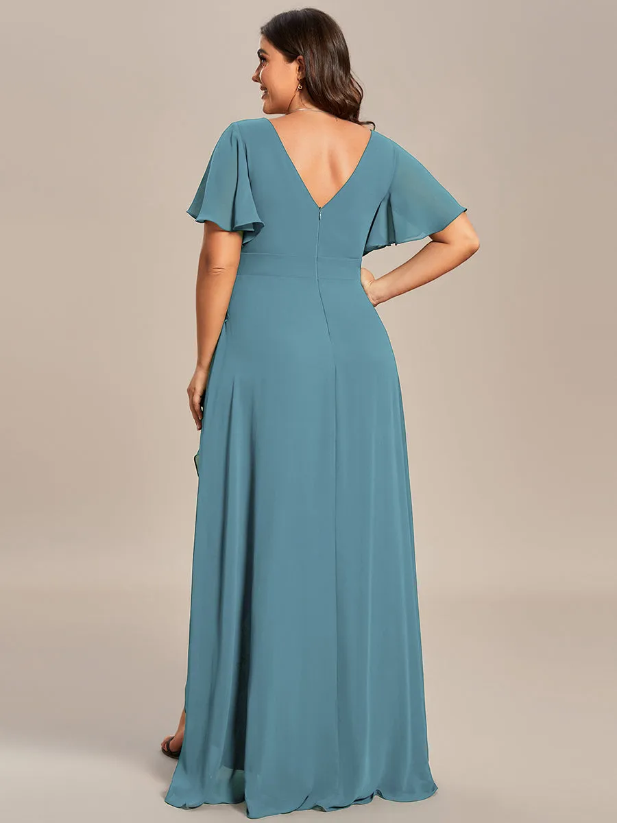 Plus V Neck High Low Ruffles Chiffon Wholesale Bridesmaid Dresses