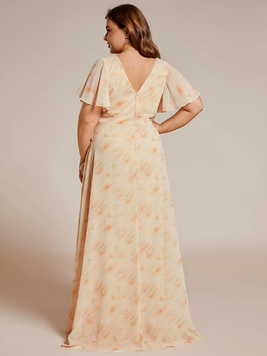 Plus V Neck High Low Ruffles Chiffon Wholesale Bridesmaid Dresses