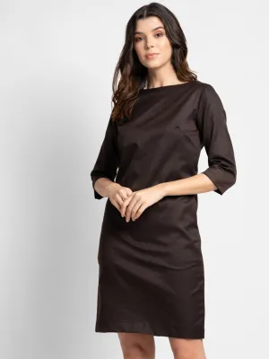 Poly Cotton Sheath Dress - Chocolate Brown