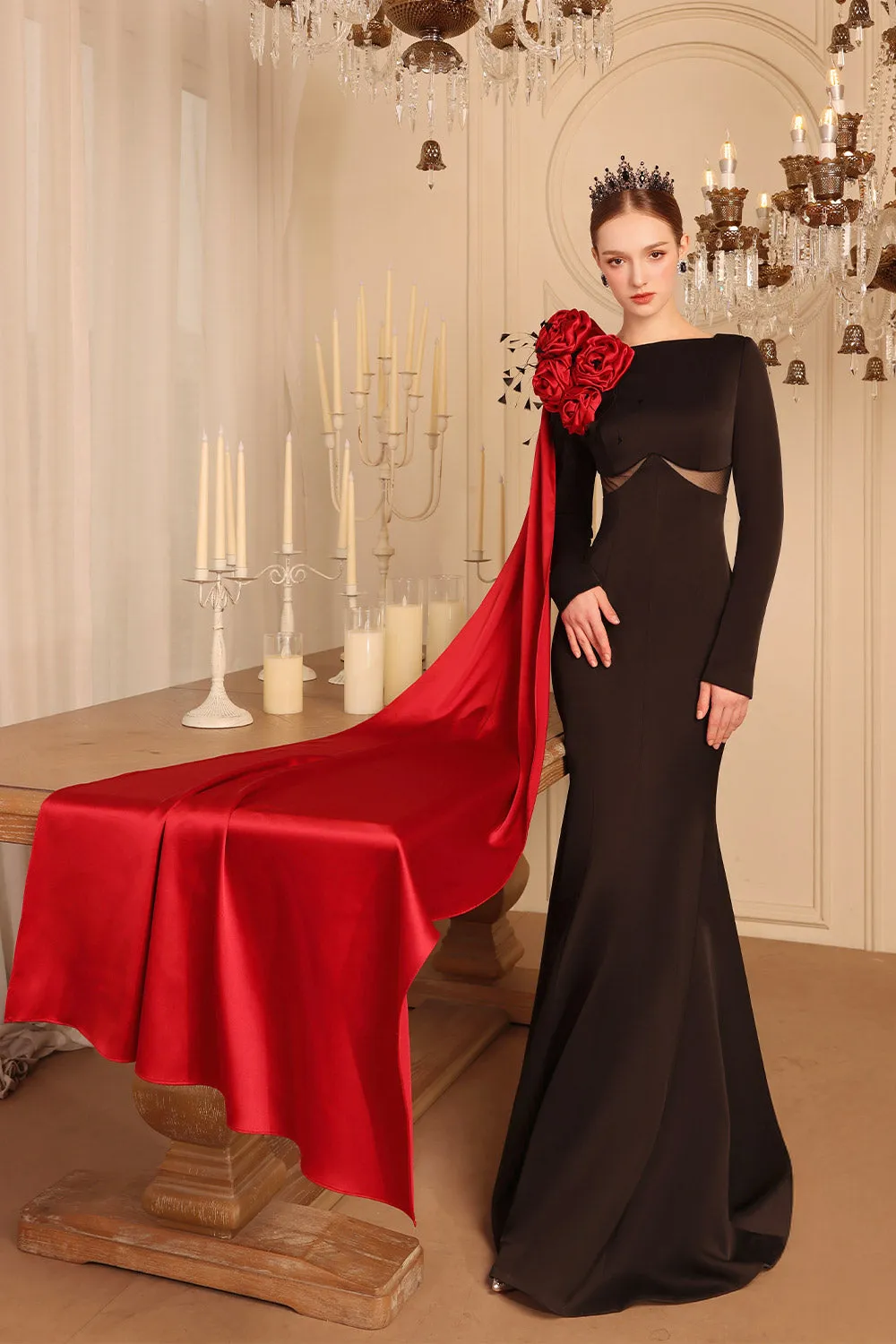 Radiant Mermaid Extended Flap Taffeta Floor Length Dress