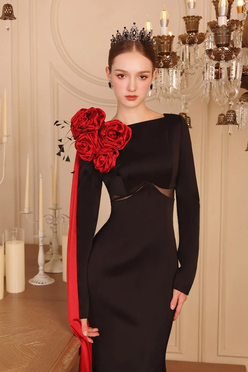 Radiant Mermaid Extended Flap Taffeta Floor Length Dress