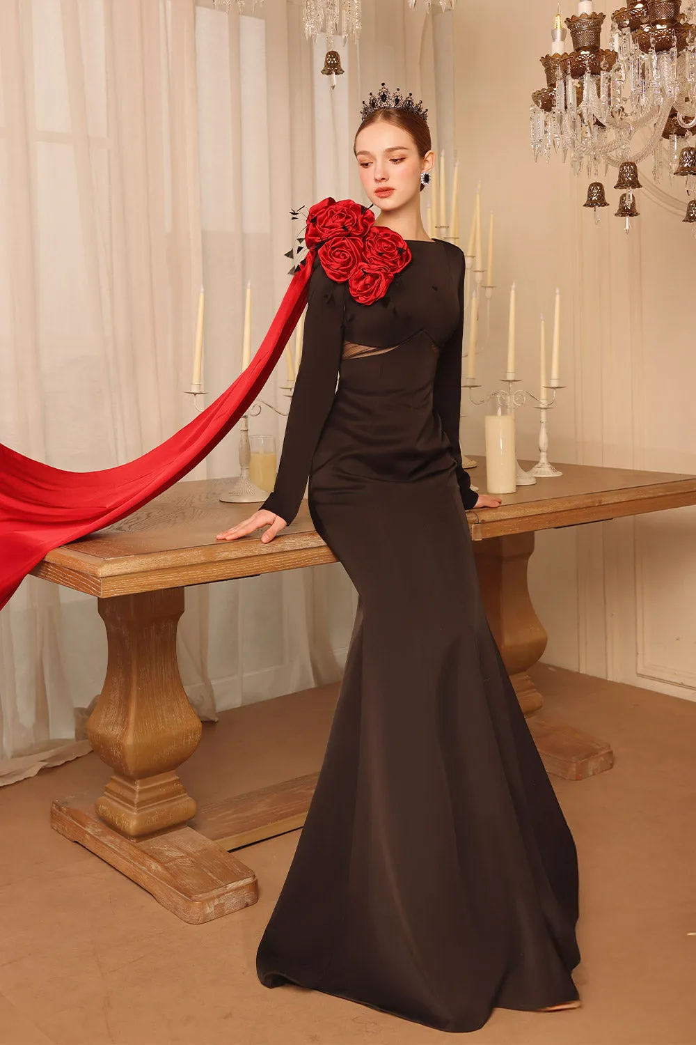 Radiant Mermaid Extended Flap Taffeta Floor Length Dress