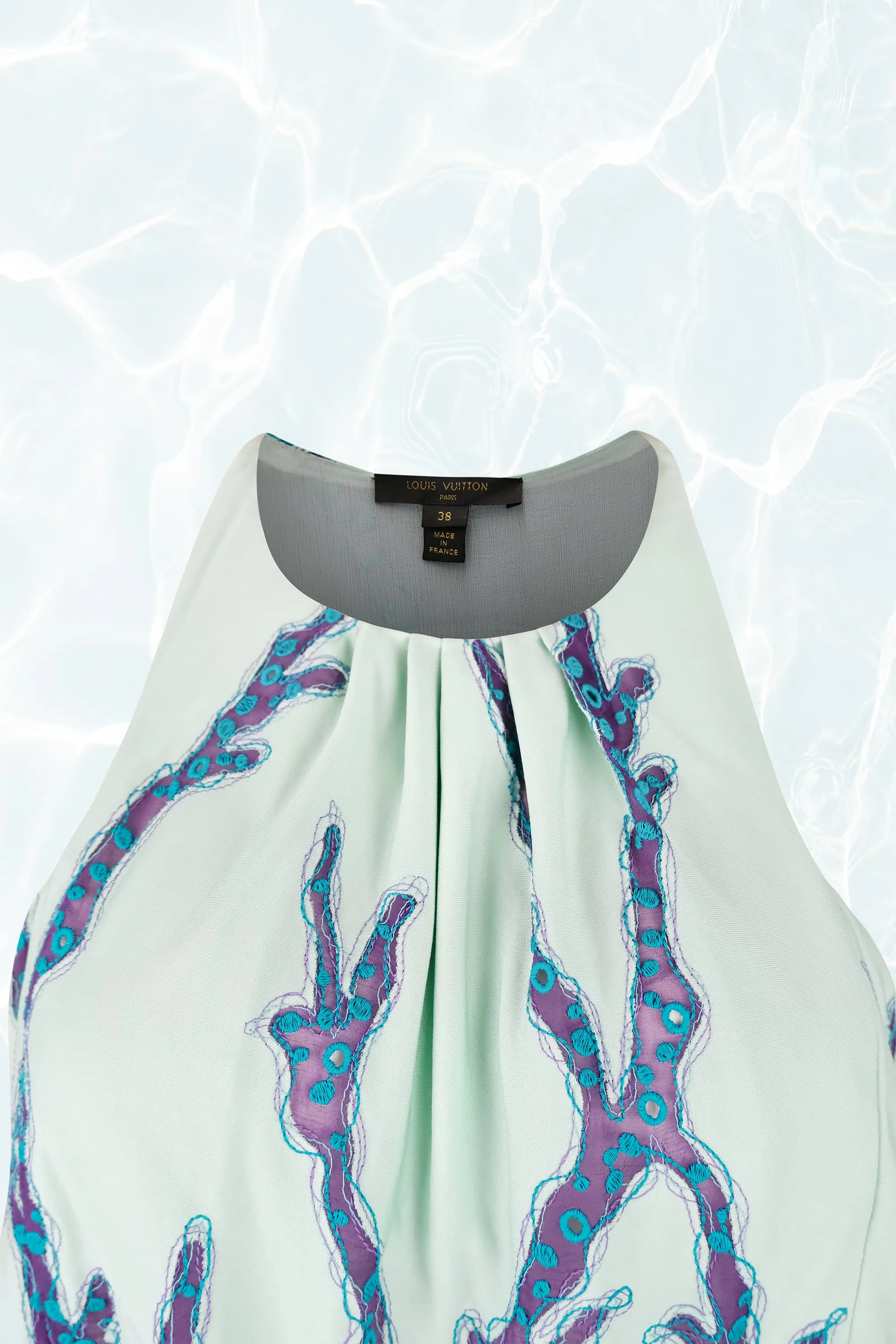 Resort 2015 Seafoam Coral Embroidered Mini Dress