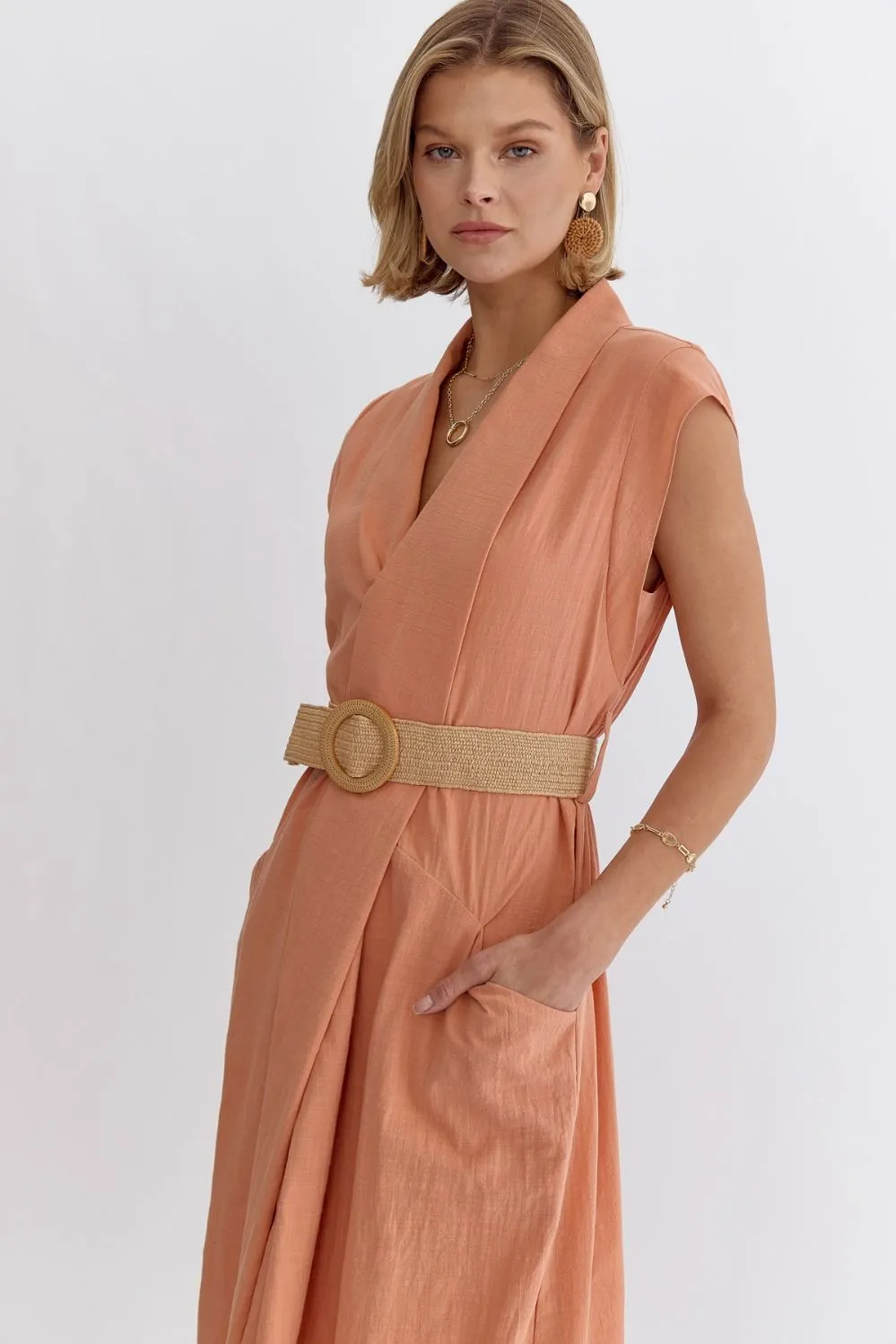 Resort Ready Clay Midi with Natural Woven Belt