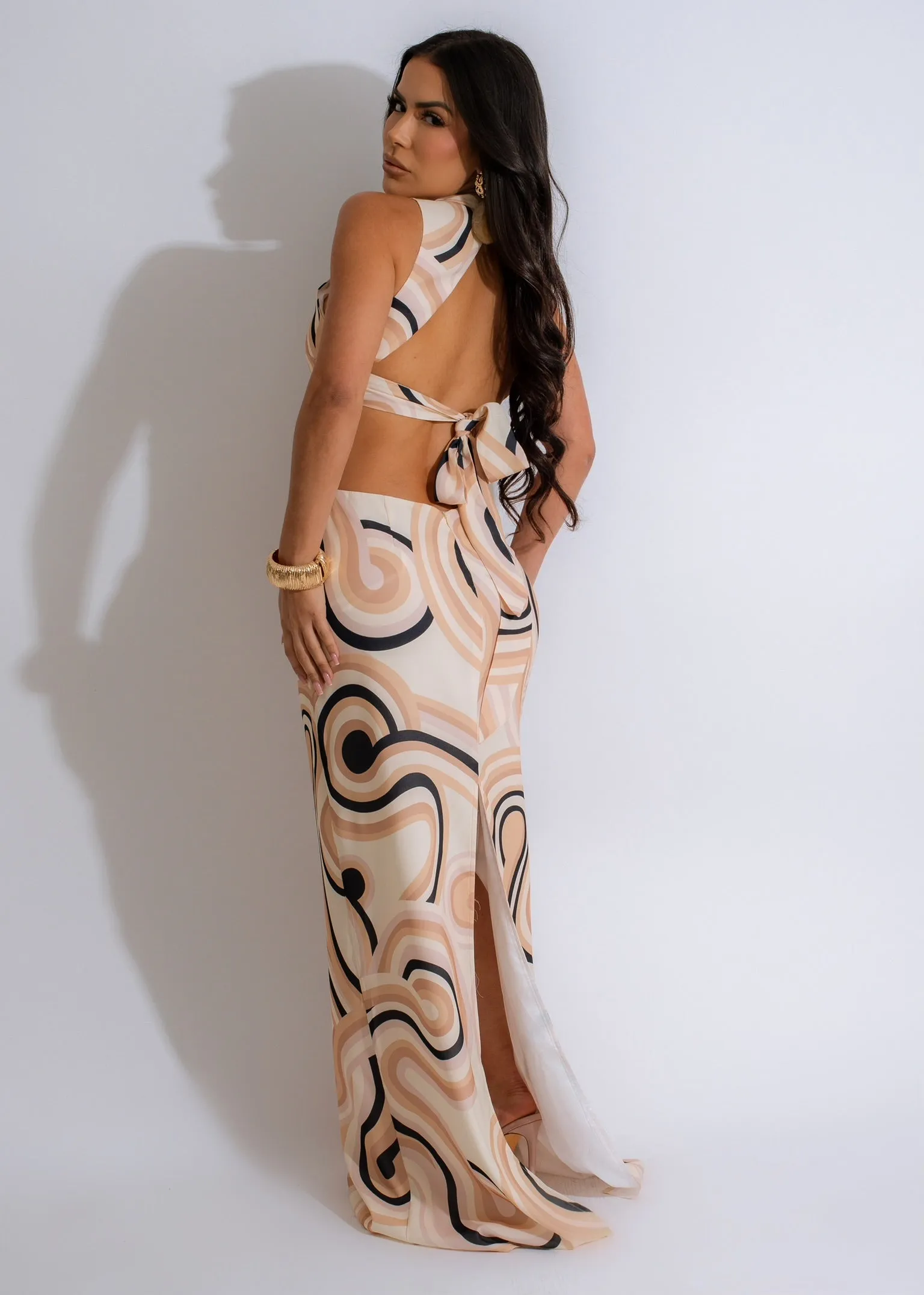 Retro Revival Cut Out Maxi Dress Nude