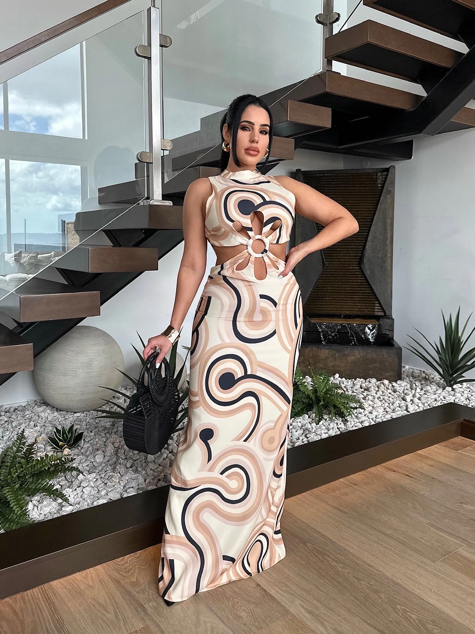 Retro Revival Cut Out Maxi Dress Nude