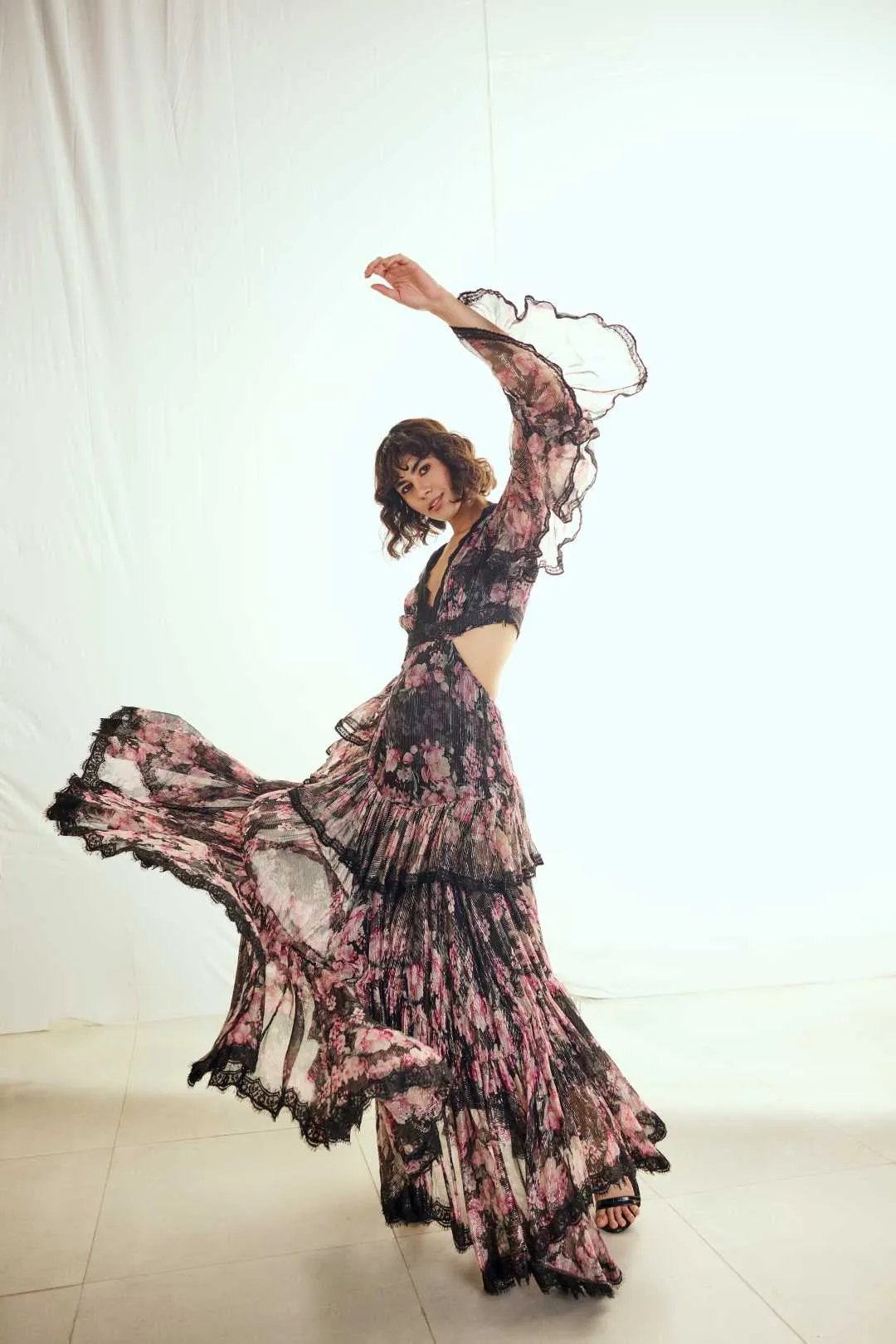 Rose Multi Layered Long Printed Dress