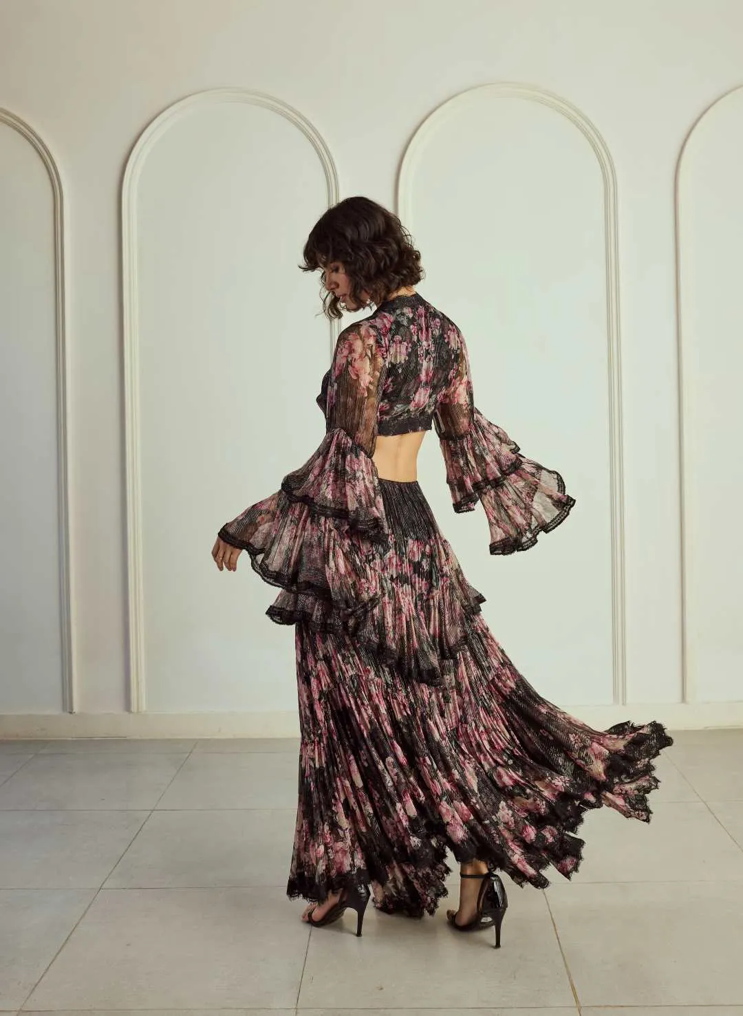 Rose Multi Layered Long Printed Dress