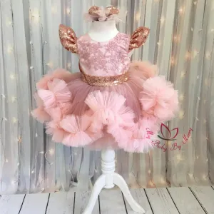 Ruffle girl dress blush