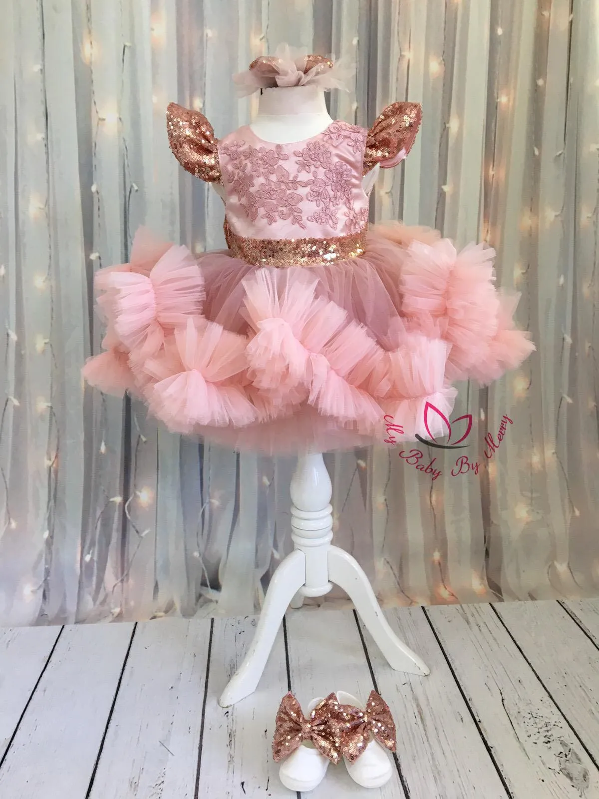 Ruffle girl dress blush