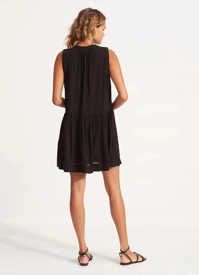 Seafolly Tibetan Travel Ladder Detail Dress Cover Up - Black