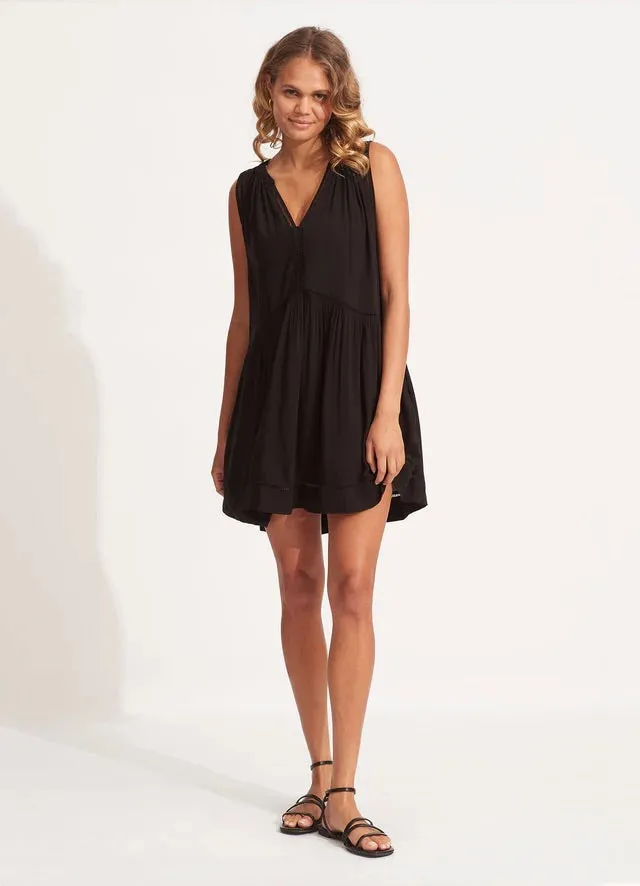 Seafolly Tibetan Travel Ladder Detail Dress Cover Up - Black