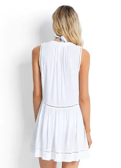 Seafolly Tibetan Travel Ladder Detail Dress Cover Up - White