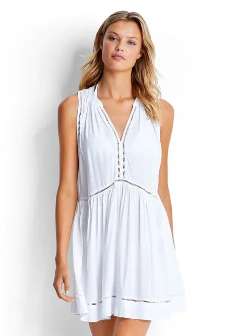 Seafolly Tibetan Travel Ladder Detail Dress Cover Up - White