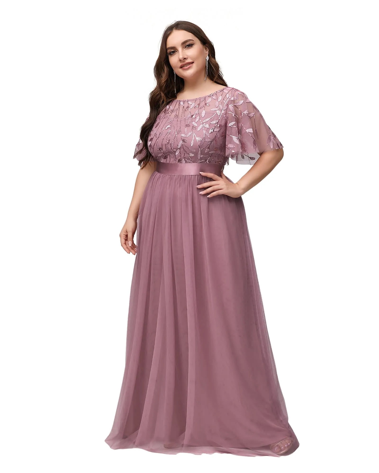 Sequin Leaf Floor-length Evening Dress | Purple Orchid