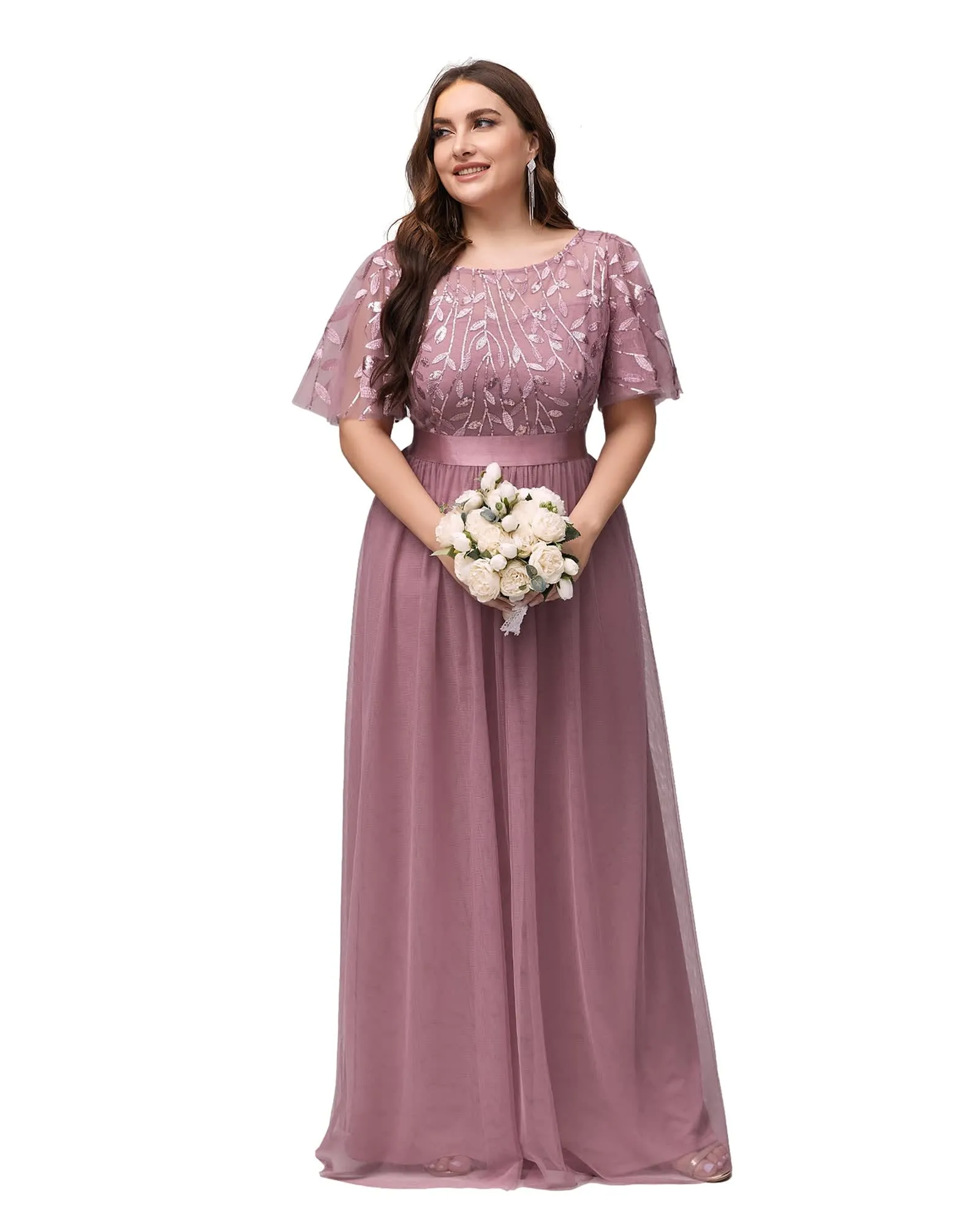 Sequin Leaf Floor-length Evening Dress | Purple Orchid
