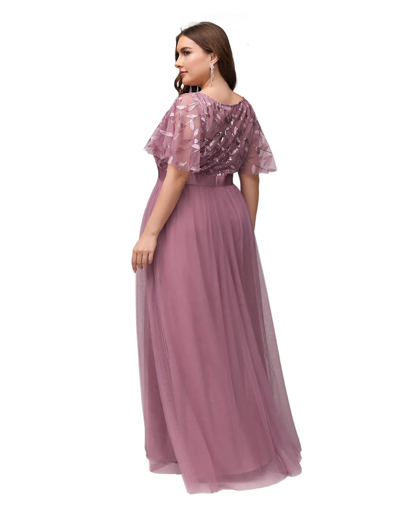 Sequin Leaf Floor-length Evening Dress | Purple Orchid