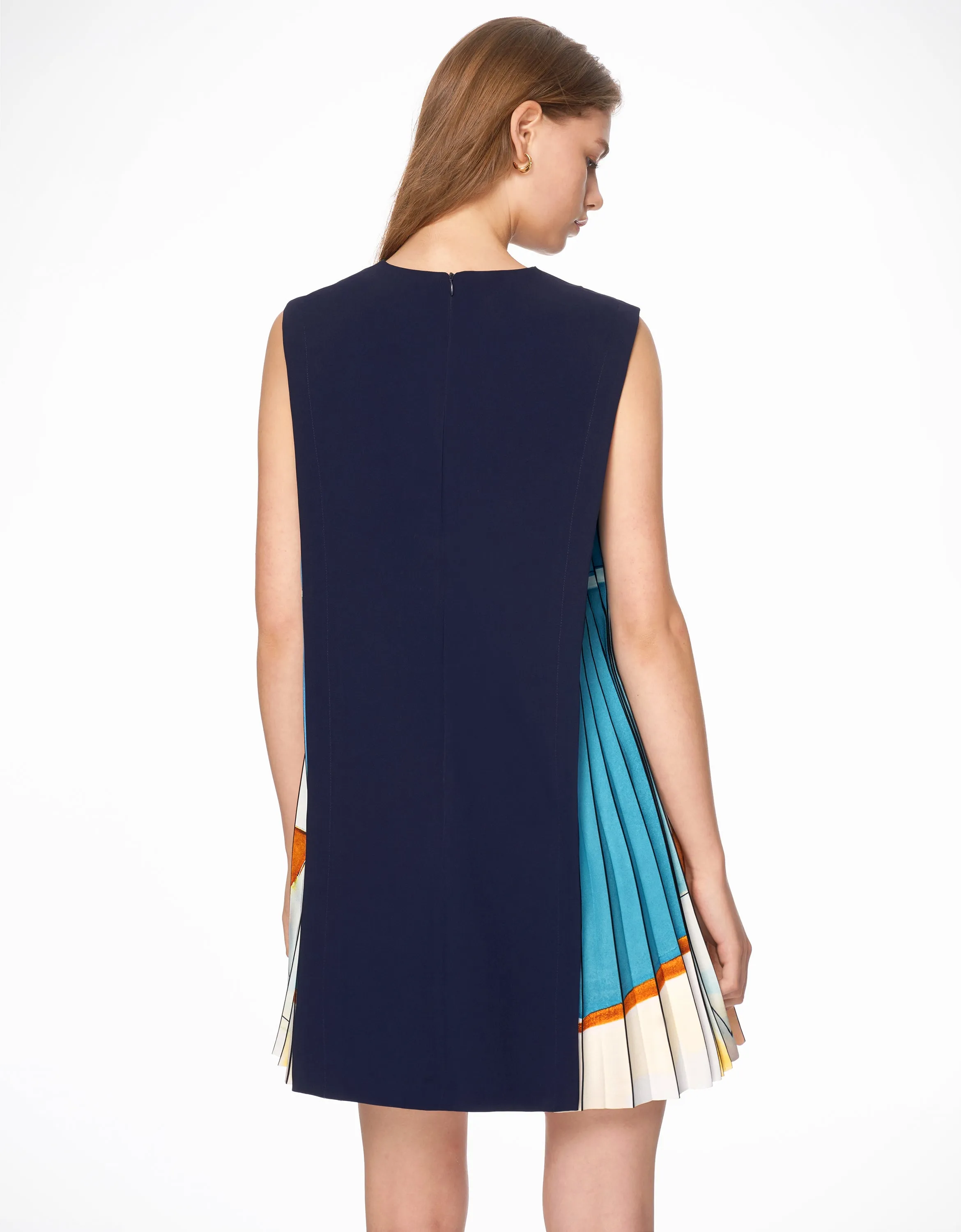 Side Printed Pleated Shift Dress