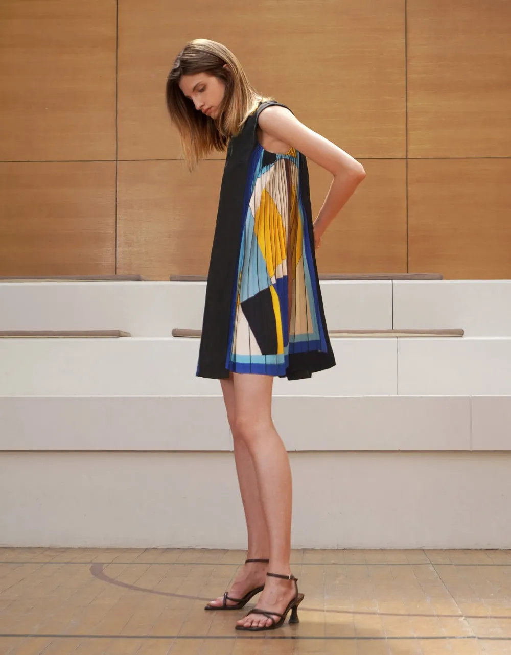 Side Printed Pleated Shift Dress