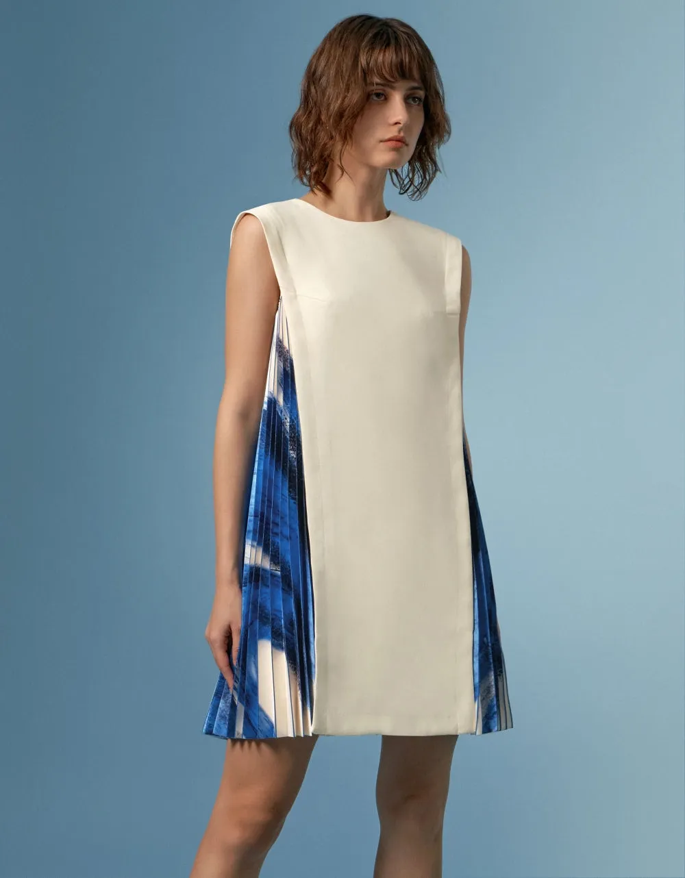 Side Printed Pleated Shift Dress