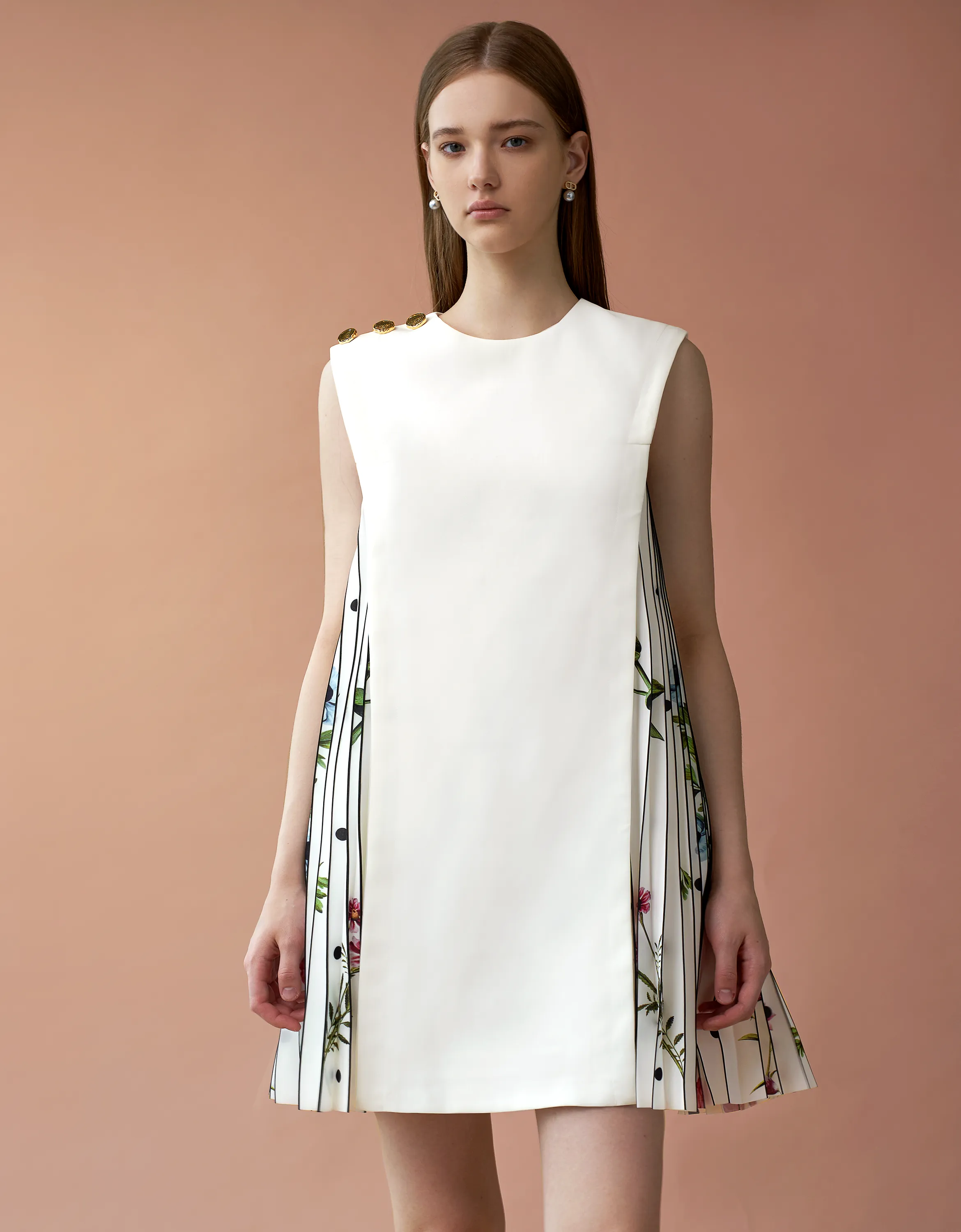 Side Printed Pleated Shift Dress