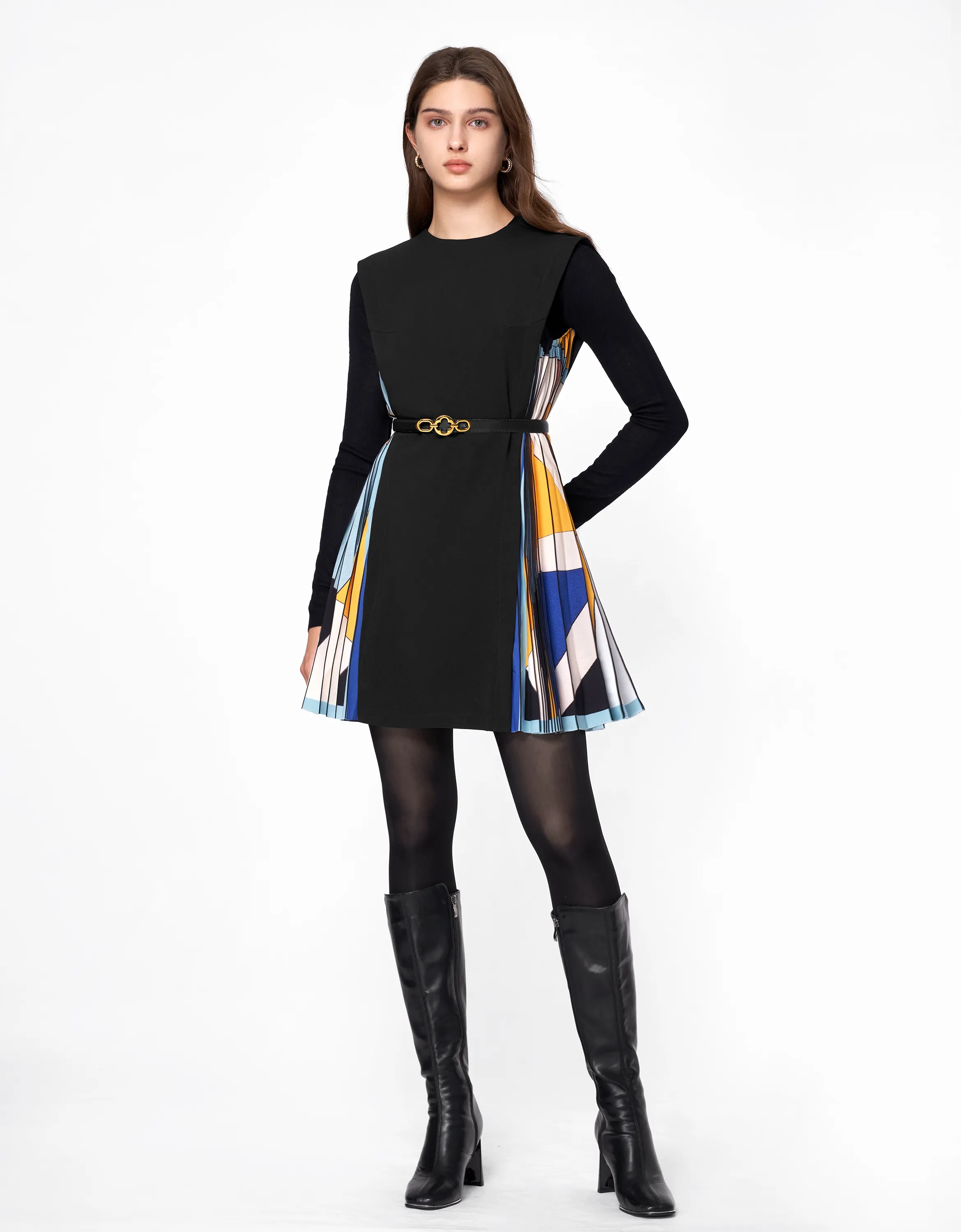 Side Printed Pleated Shift Dress