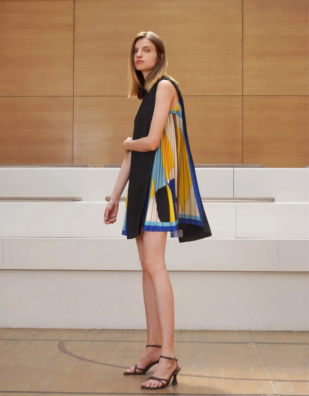 Side Printed Pleated Shift Dress