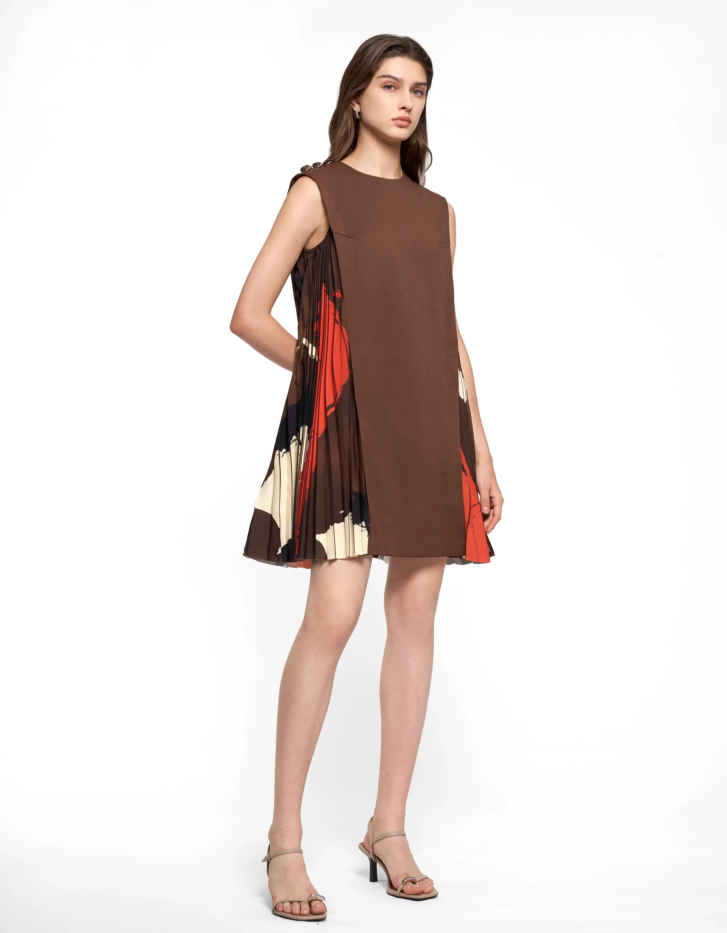 Side Printed Pleated Shift Dress