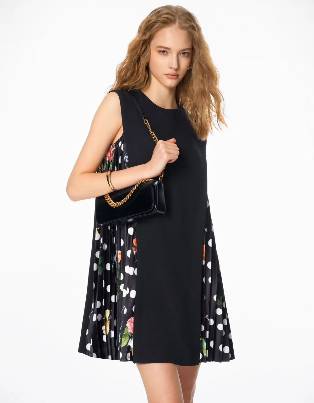 Side Printed Pleated Shift Dress