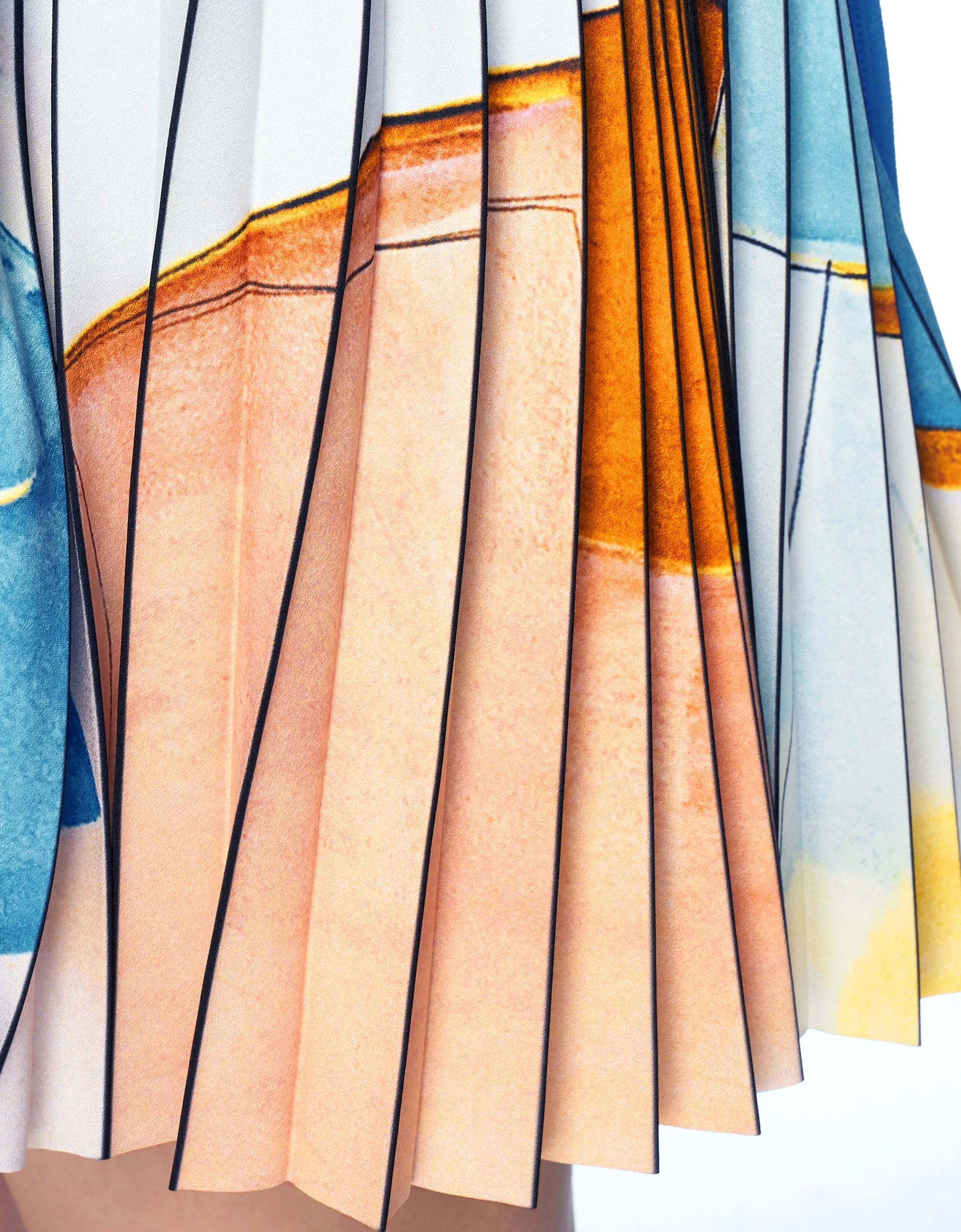 Side Printed Pleated Shift Dress