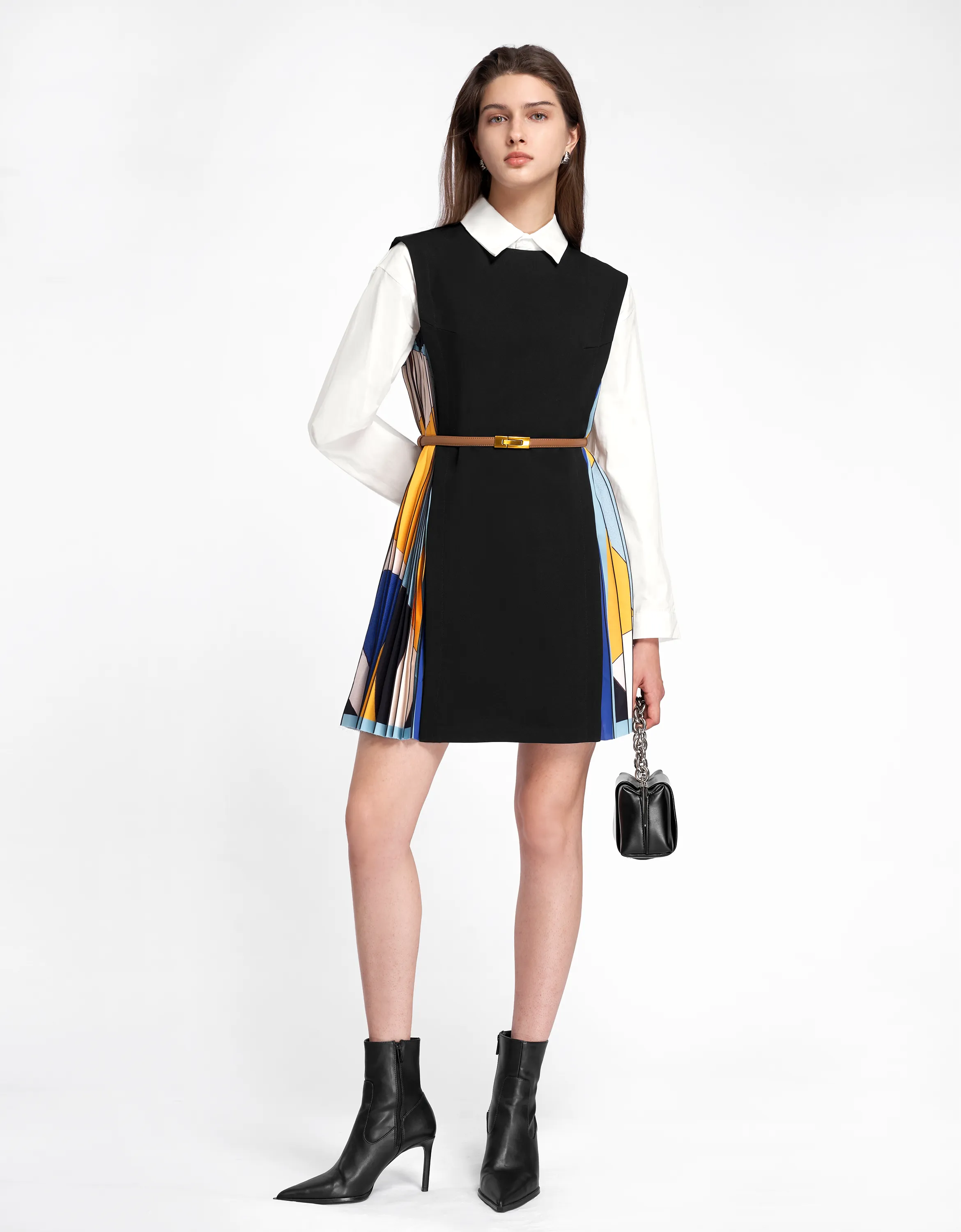 Side Printed Pleated Shift Dress