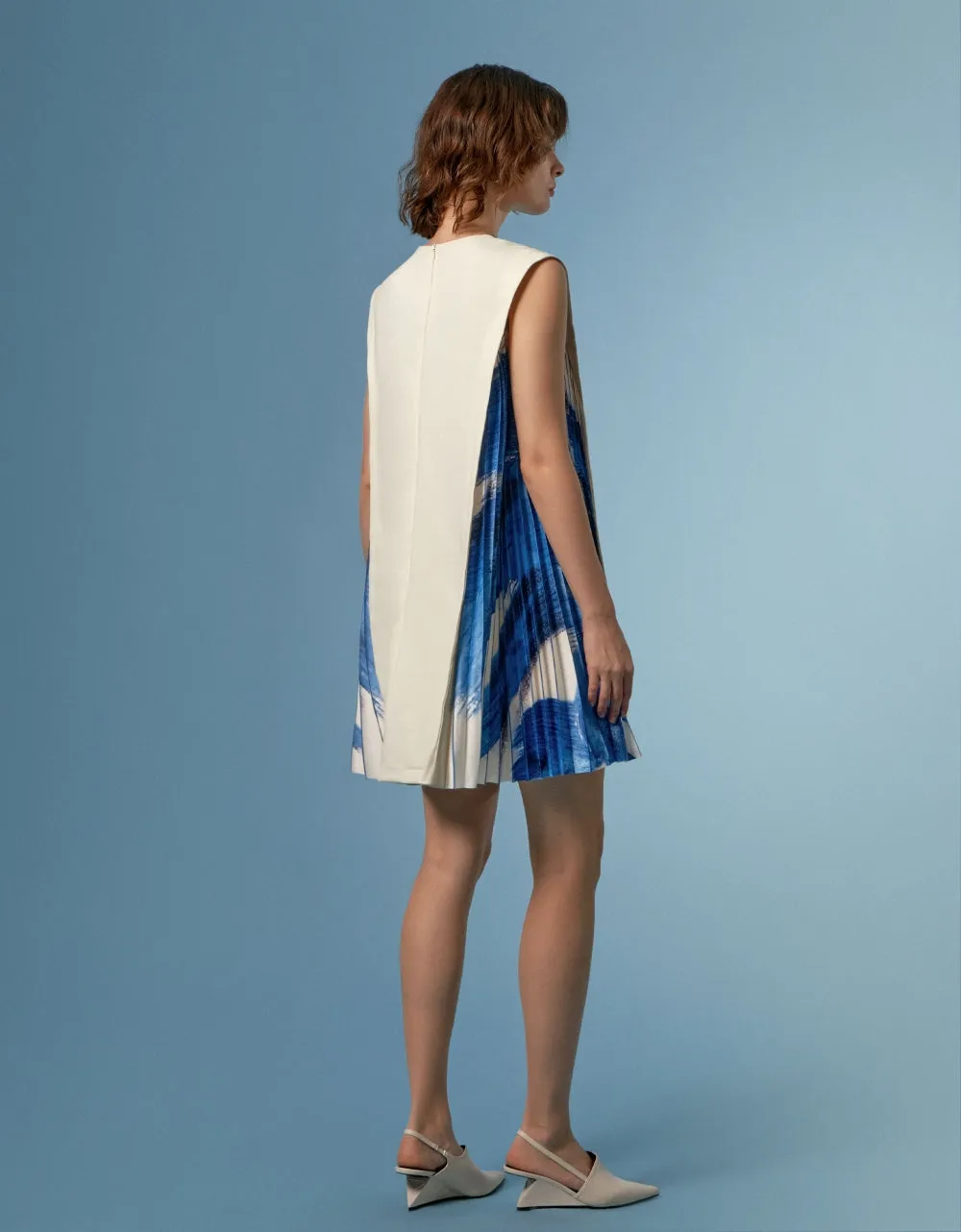 Side Printed Pleated Shift Dress