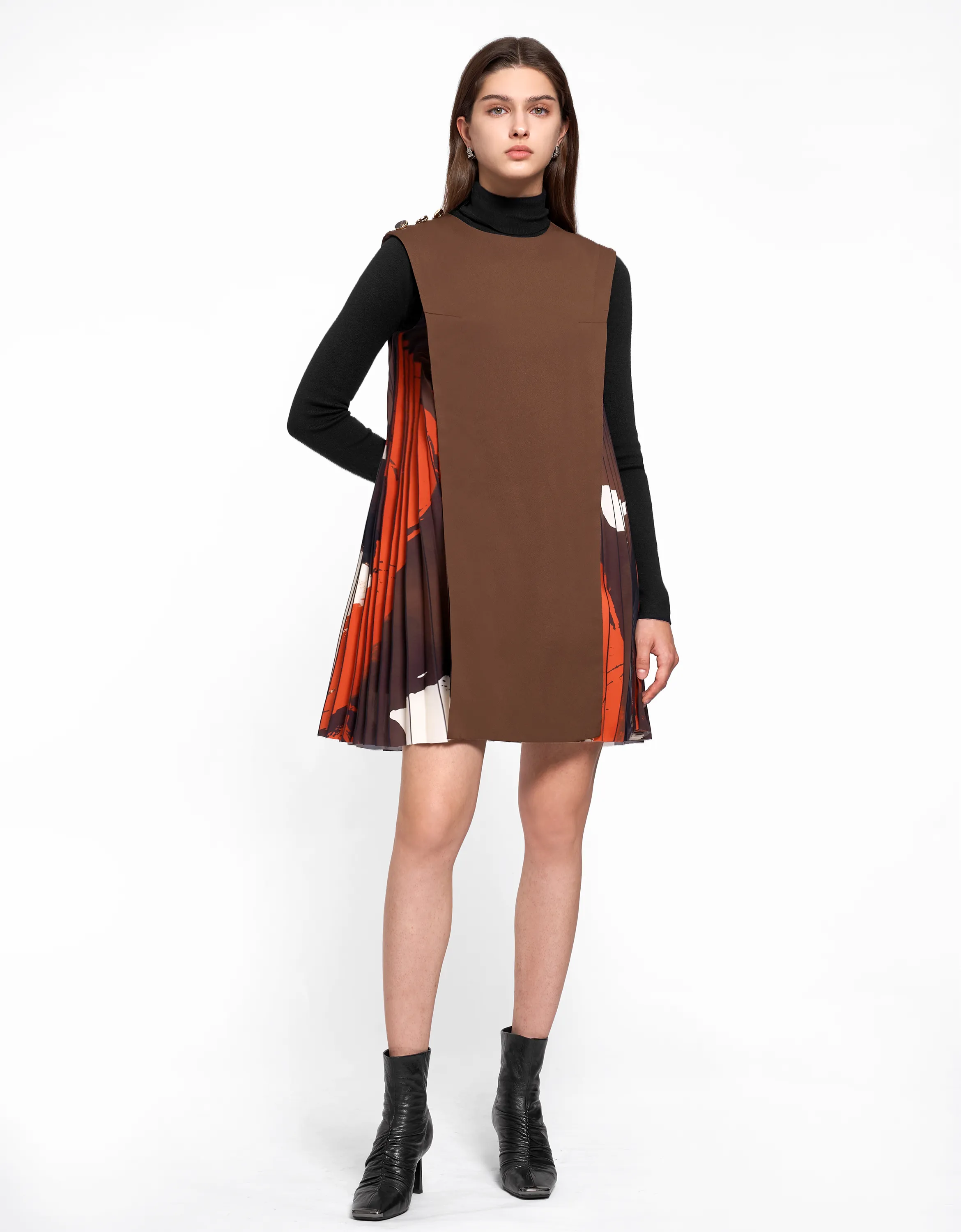Side Printed Pleated Shift Dress