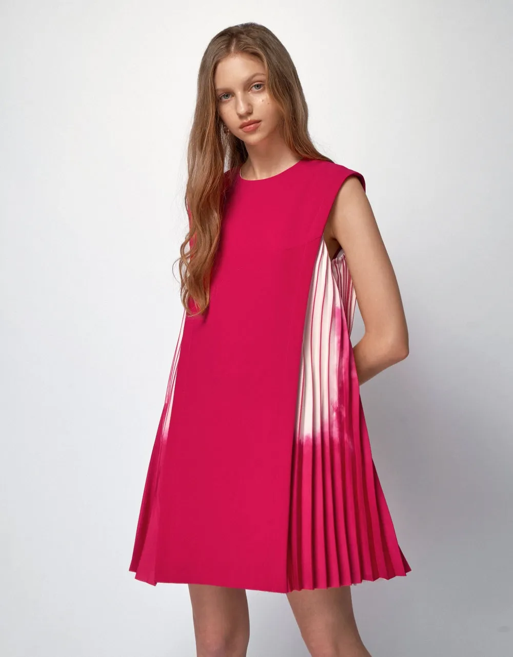 Side Printed Pleated Shift Dress
