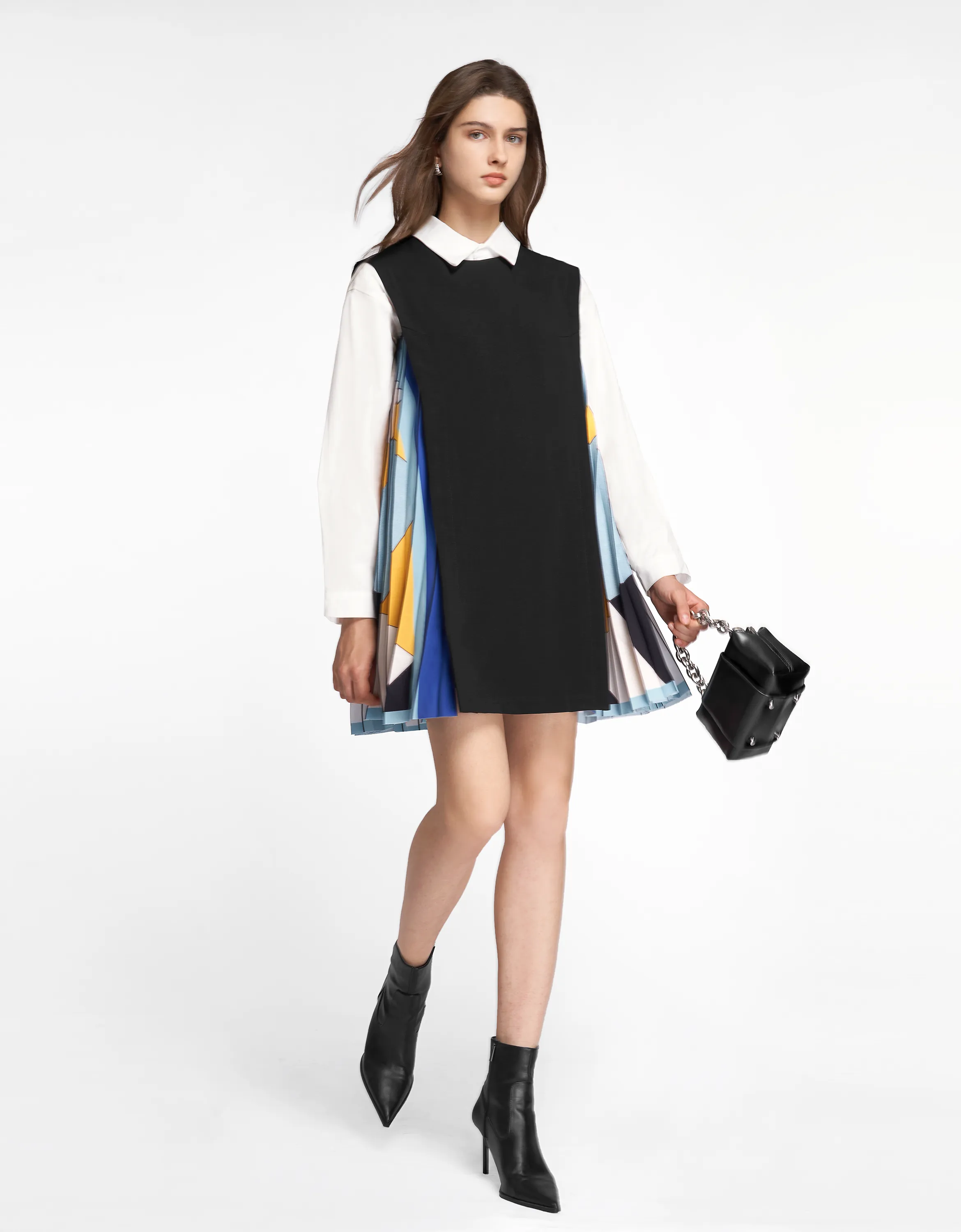 Side Printed Pleated Shift Dress