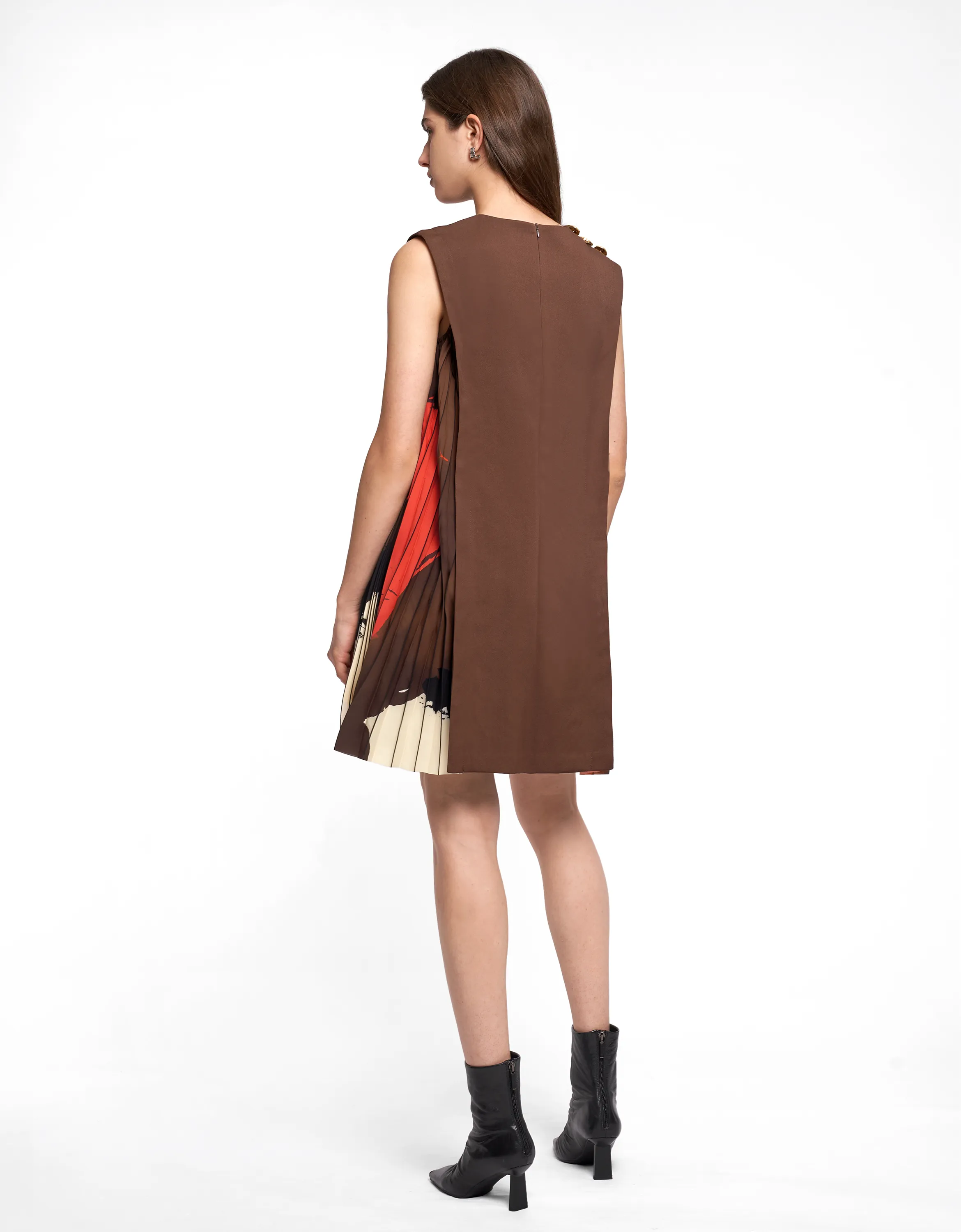 Side Printed Pleated Shift Dress